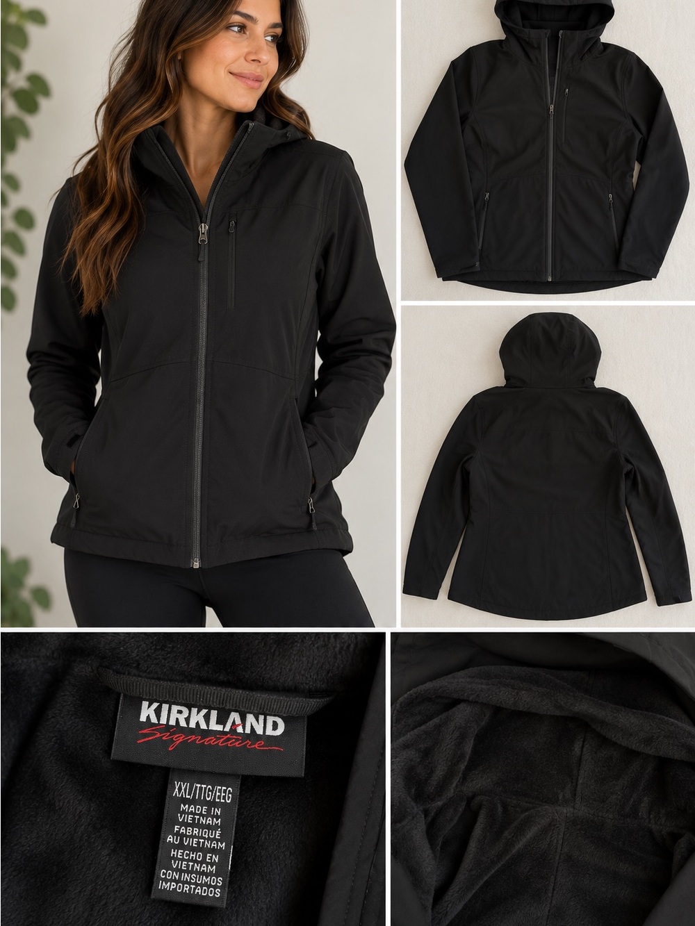 Kirkland Signature Women's Black Hooded Fleece-Lined Softshell Jacket